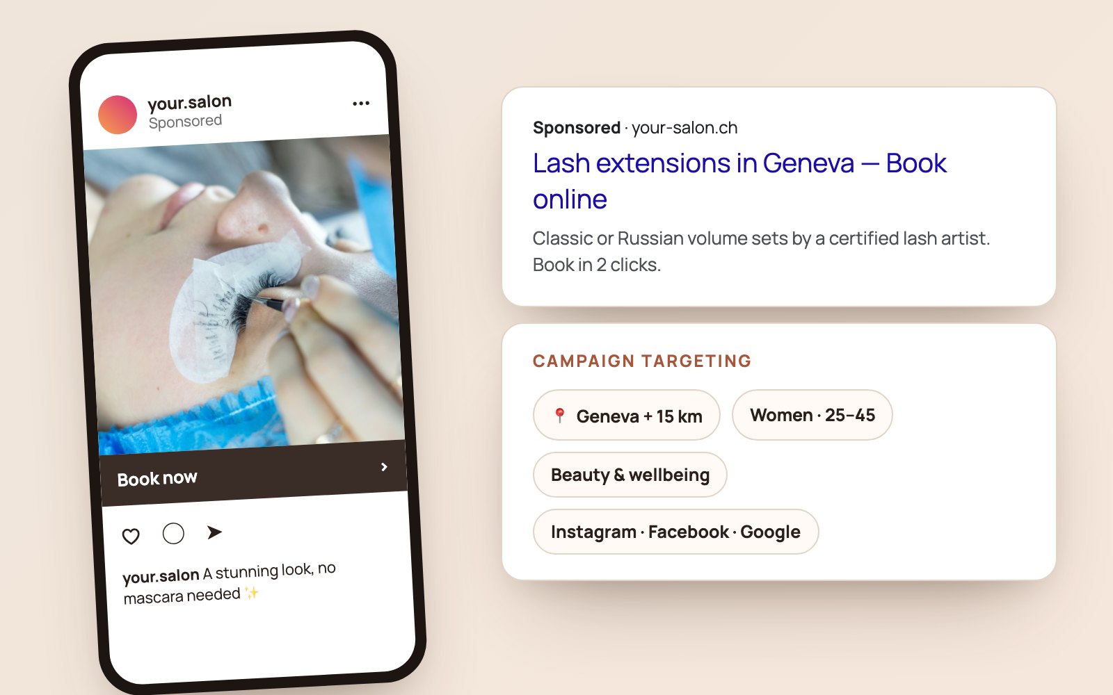 Example of a sponsored Instagram post and a Google Ads listing
